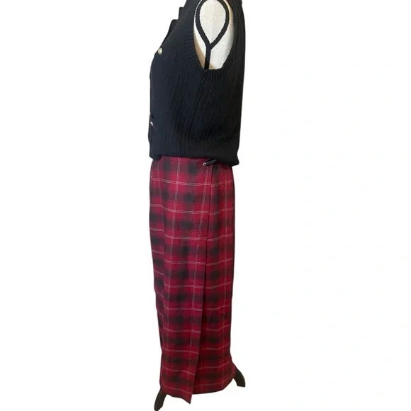 Vintage wool plaid maxi skirt wrap preppy old money classic holiday 10 - Picture 2 of 10